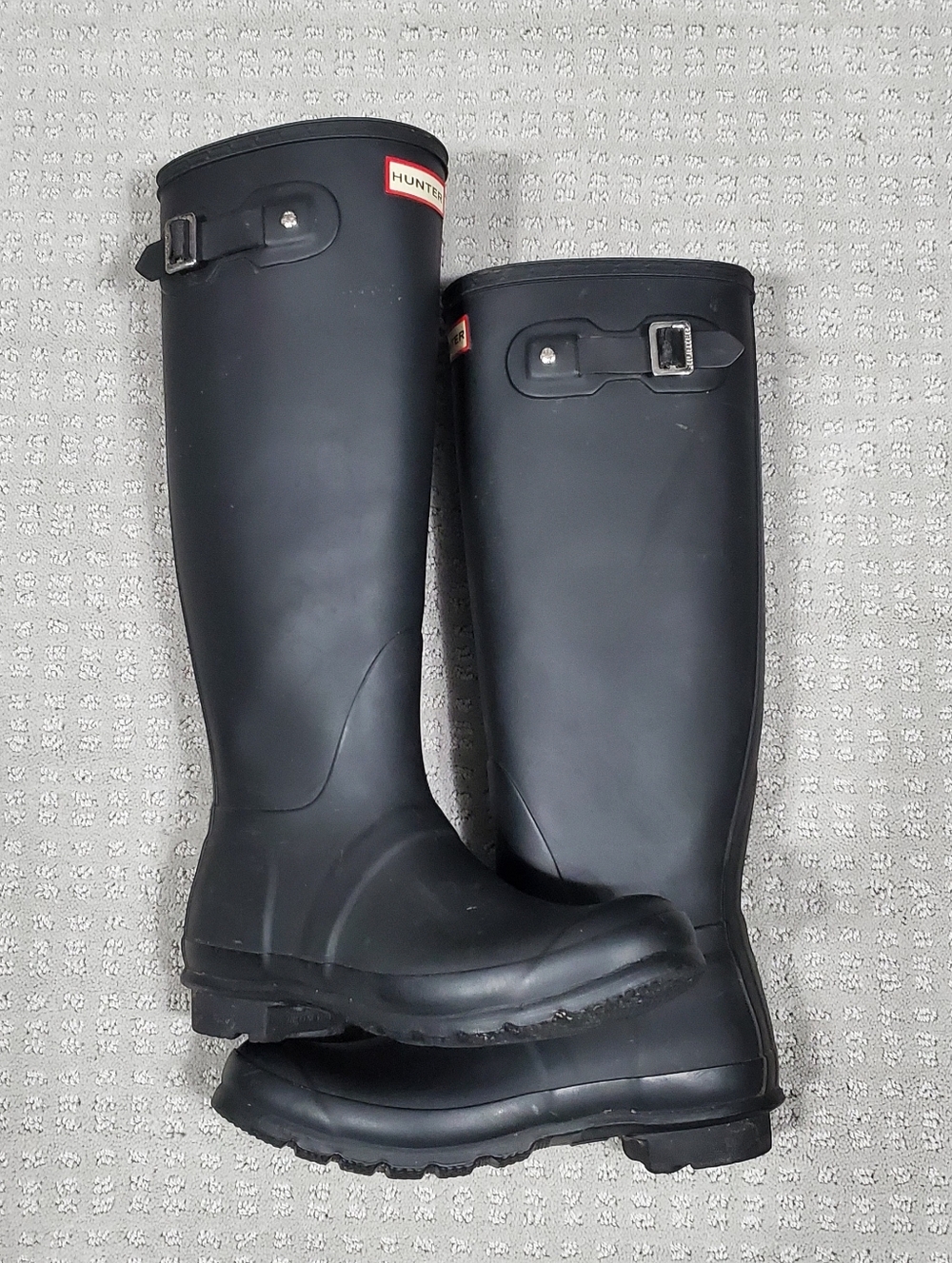 Hunter Tall Matte Black Waterproof Rain Boots with Side Buckle